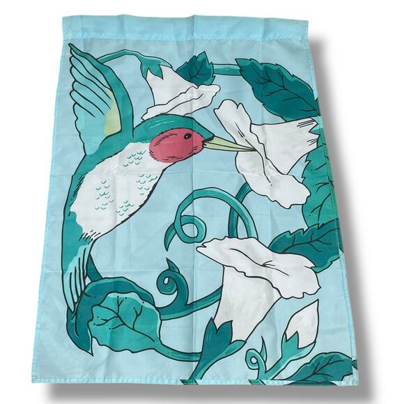Vintage Hummingbird Bird Flower House Garden Flag Pollinate Spring 1999 Blue 29" - Picture 9 of 12